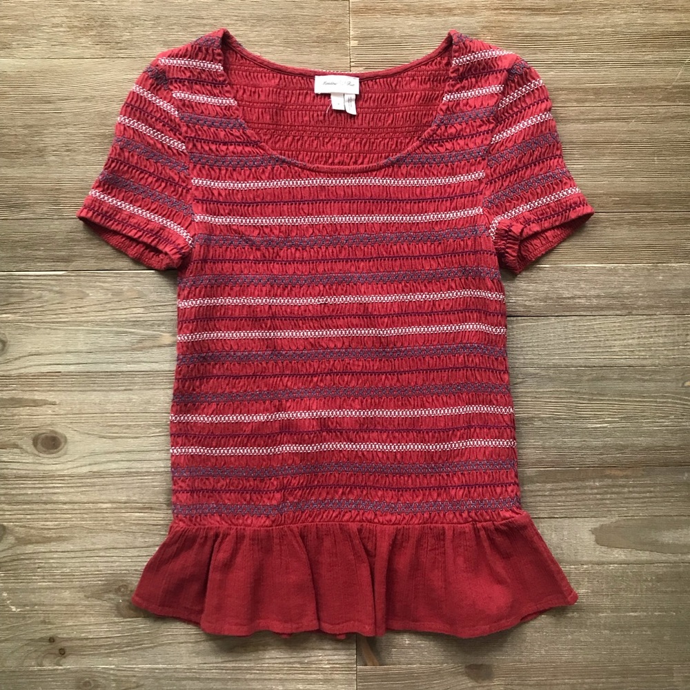 Anthropologie Meadow Rue Smocked Peplum Top
